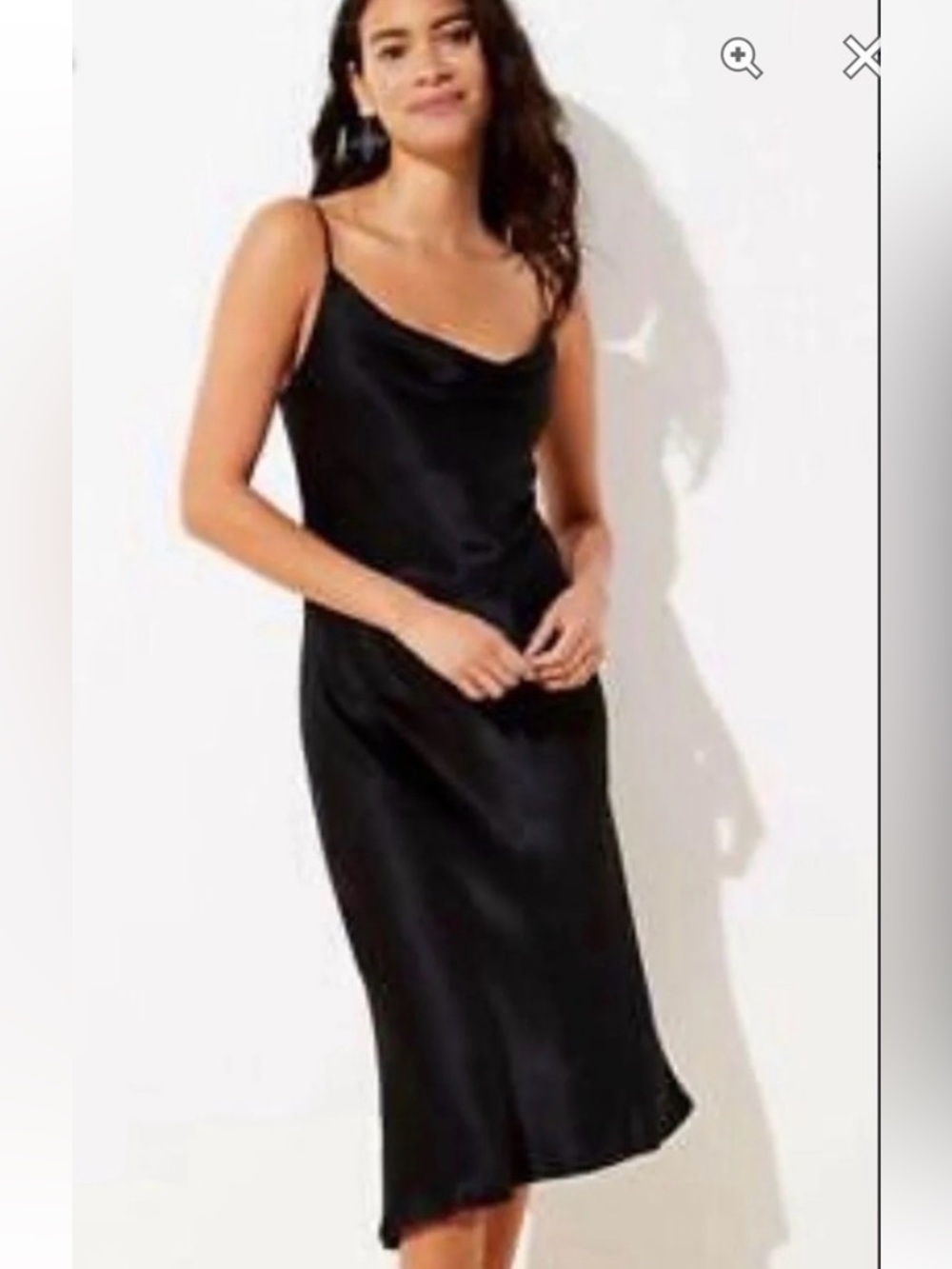 LOFT Black Satin Cowl Slip Dress